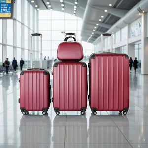 Hartschalenkoffer und Beauty-Case Set 4-tlg. Weinrot