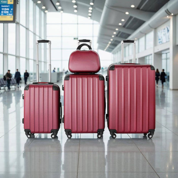 Hartschalenkoffer und Beauty-Case Set 4-tlg. Weinrot