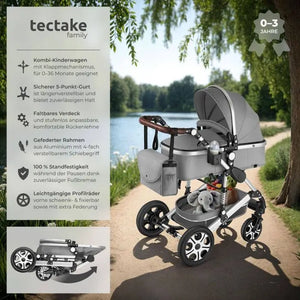 Kombi-Kinderwagen Mats klappbar mit 5-Punkt-Gurt grau