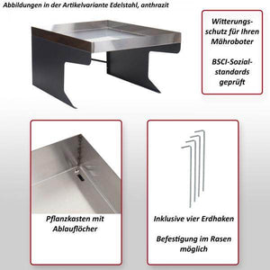 XL Mähroboter-Garage mit Pflanzkasten Dach Unterstand für Rasenmäher, Metall 47x70x100cm ~ anthrazit