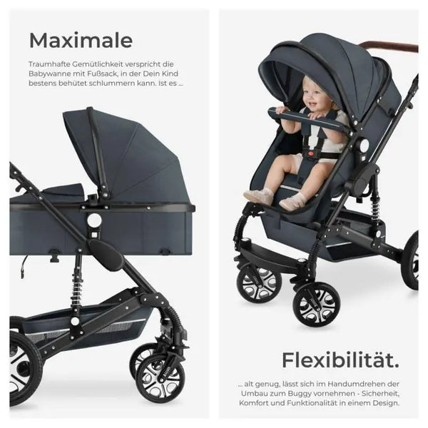 Kombi-Kinderwagen Mats klappbar mit 5-Punkt-Gurt anthrazit