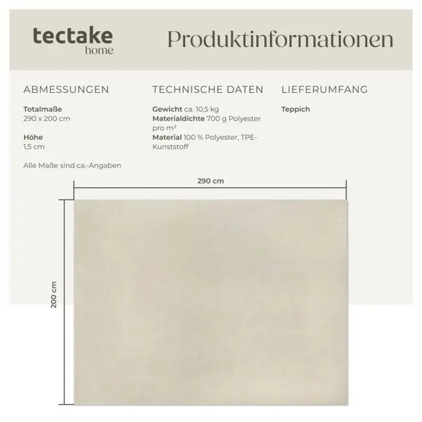 Kurzflorteppich Soft Zone beige 200 x 290 cm