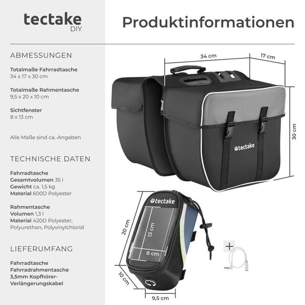 Set Fahrradtasche Georg und Fahrradrahmentasche schwarz/grün 20 x 9,5 x 10 cm