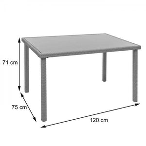 Poly-Rattan Tisch HWC-G19, Gartentisch Balkontisch, 120x75cm ~ grau