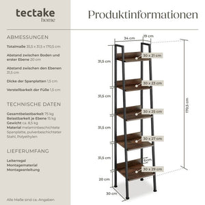 Leiterregal Folkestone Industrial Holz dunkel, rustikal 35,5 x 31,5 x 170,5 cm