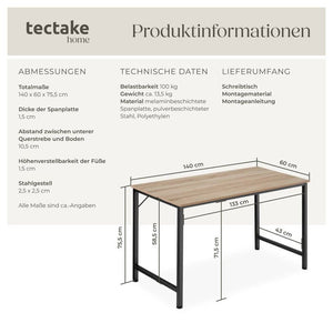 Schreibtisch Jenkins Industrial Holz hell, Eiche Sonoma 140 cm