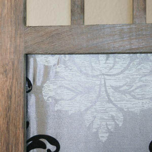 3 fach Paravent Raumteiler Holz braun grau Muster Stoff