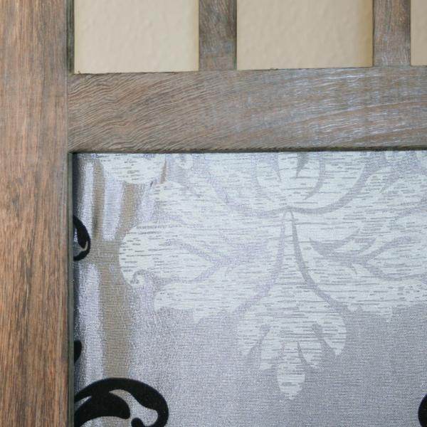 3 fach Paravent Raumteiler Holz braun grau Muster Stoff