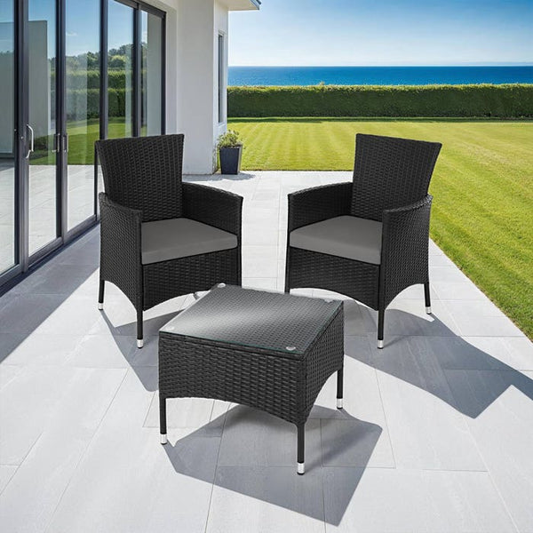 Rattan Gartenset Luzern 2+1 schwarz