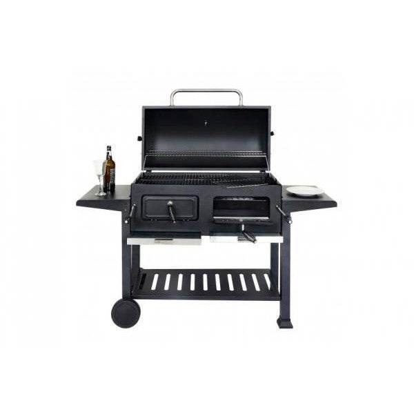 Holzkohlegrill HWC-K94, Grillwagen Standgrill BBQ Gartengrill mit Deckel Ablage, Stahl Emaille 110x153x60cm schwarz