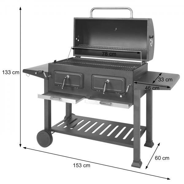 Holzkohlegrill HWC-K94, Grillwagen Standgrill BBQ Gartengrill mit Deckel Ablage, Stahl Emaille 110x153x60cm schwarz