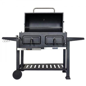 Holzkohlegrill HWC-K94, Grillwagen Standgrill BBQ Gartengrill mit Deckel Ablage, Stahl Emaille 110x153x60cm schwarz