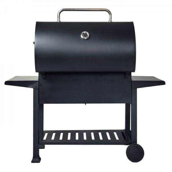 Holzkohlegrill HWC-K94, Grillwagen Standgrill BBQ Gartengrill mit Deckel Ablage, Stahl Emaille 110x153x60cm schwarz
