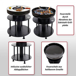 Feuerschale mit Grill HWC-K95, Feuerstelle Grill BBQ, Grillplatte Ablagefläche, Stahl Edelstahl Emaille Ø 56cm schwarz