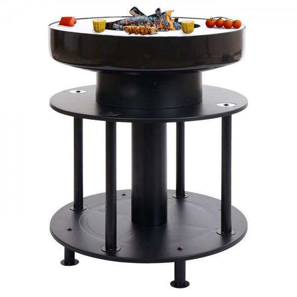 Feuerschale mit Grill HWC-K95, Feuerstelle Grill BBQ, Grillplatte Ablagefläche, Stahl Edelstahl Emaille Ø 56cm schwarz