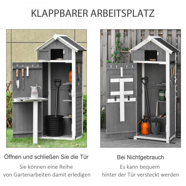 Gerätehaus Geräteschuppen mit Klapptisch Grau Weiss