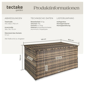 Auflagenbox mit Aluminiumgestell Oslo, 145x82,5x79,5cm - natur
