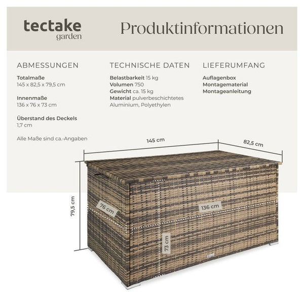 Auflagenbox mit Aluminiumgestell Oslo, 145x82,5x79,5cm - natur