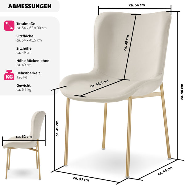 Polsterstuhl Tessa Samt beige/gold pro Stück