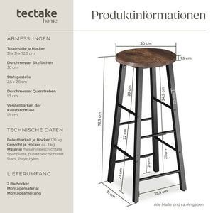 2 Barhocker Keynes Industrial dunkelbraun