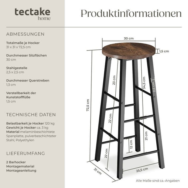 2 Barhocker Keynes Industrial dunkelbraun