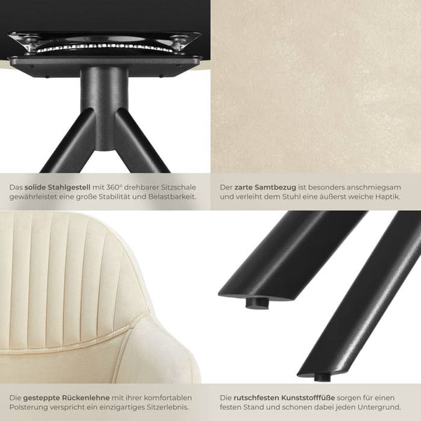 Samt-Drehstuhl Lona creme/schwarz pro Stück