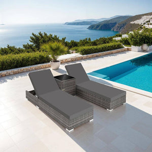 2 lettini prendisole in alluminio e polyrattan + tavolo grigio