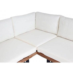 Garten-Garnitur mit Sessel Lounge-Set Sofa, Spun Poly Akazie Holz MVG Aluminium ~ hellbraun, Polster cremeweiss