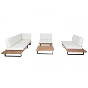 Garten-Garnitur mit Sessel Lounge-Set Sofa, Spun Poly Akazie Holz MVG Aluminium ~ hellbraun, Polster cremeweiss