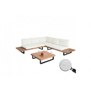 Garten-Garnitur Sitzgruppe Lounge-Set, Spun Poly Akazie Holz MVG Alu ~ hellbraun, Polster cremeweiss