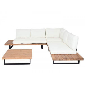 Garten-Garnitur Sitzgruppe Lounge-Set, Spun Poly Akazie Holz MVG Alu ~ hellbraun, Polster cremeweiss