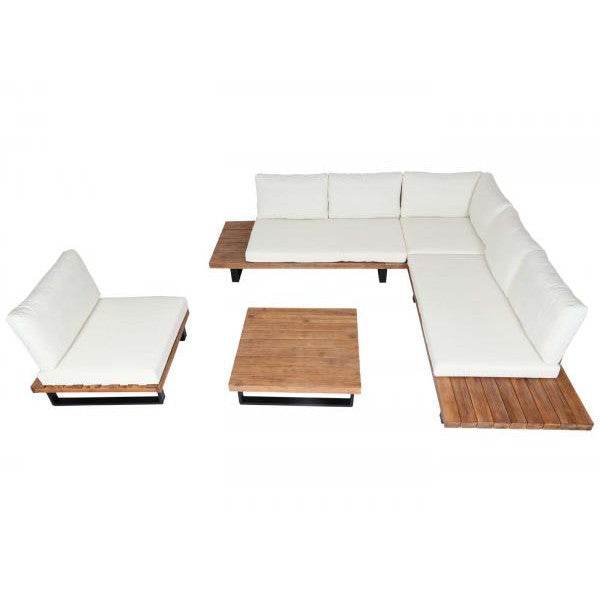 Garten-Garnitur mit Sessel Lounge-Set Sofa, Spun Poly Akazie Holz MVG Aluminium ~ hellbraun, Polster cremeweiss