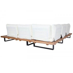 Garten-Garnitur mit Sessel Lounge-Set Sofa, Spun Poly Akazie Holz MVG Aluminium ~ hellbraun, Polster cremeweiss