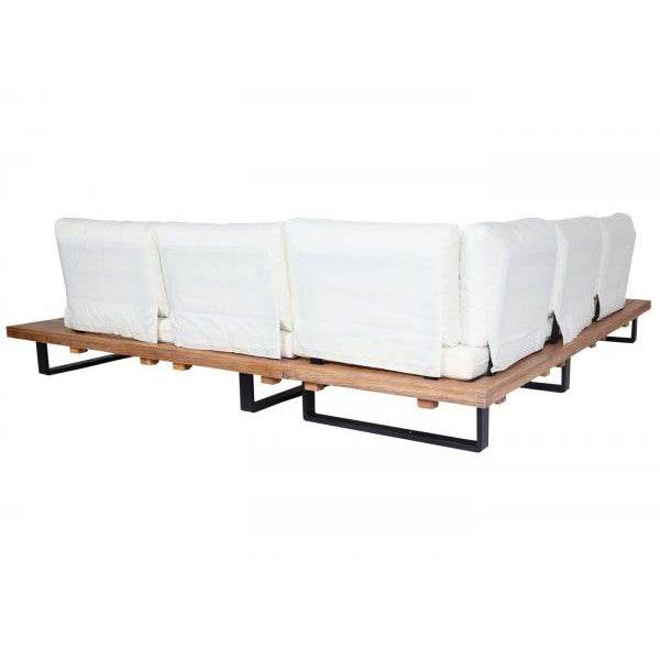 Garten-Garnitur mit Sessel Lounge-Set Sofa, Spun Poly Akazie Holz MVG Aluminium ~ hellbraun, Polster cremeweiss