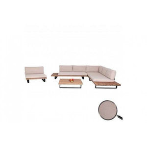 Garten-Garnitur mit Sessel Lounge-Set Sofa, Spun Poly Akazie Holz MVG Aluminium ~ hellbraun, Polster beige
