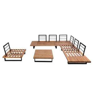 Garten-Garnitur mit Sessel Lounge-Set Sofa, Spun Poly Akazie Holz MVG Aluminium ~ hellbraun, Polster dunkelgrau