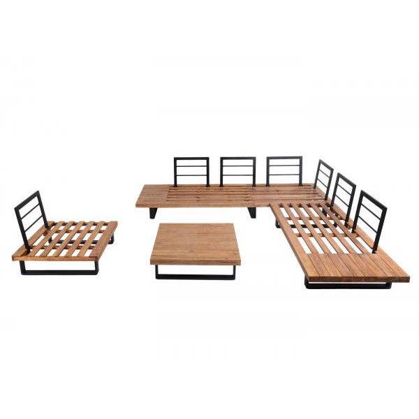 Garten-Garnitur mit Sessel Lounge-Set Sofa, Spun Poly Akazie Holz MVG Aluminium ~ hellbraun, Polster dunkelgrau