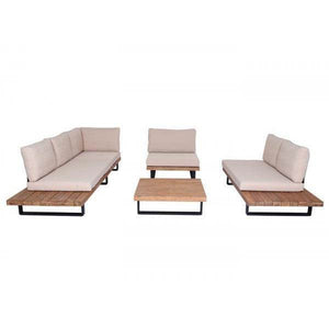 Garten-Garnitur mit Sessel Lounge-Set Sofa, Spun Poly Akazie Holz MVG Aluminium ~ hellbraun, Polster beige