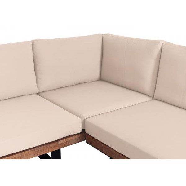 Garten-Garnitur mit Sessel Lounge-Set Sofa, Spun Poly Akazie Holz MVG Aluminium ~ hellbraun, Polster beige