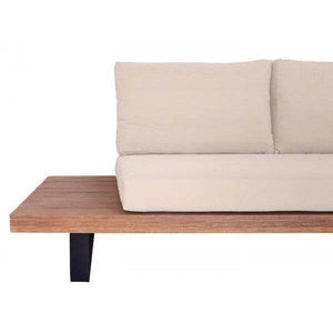Garten-Garnitur mit Sessel Lounge-Set Sofa, Spun Poly Akazie Holz MVG Aluminium ~ hellbraun, Polster beige