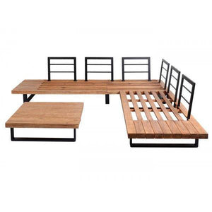 Garten-Garnitur Sitzgruppe Lounge-Set, Spun Poly Akazie Holz MVG Alu ~ hellbraun, Polster cremeweiss