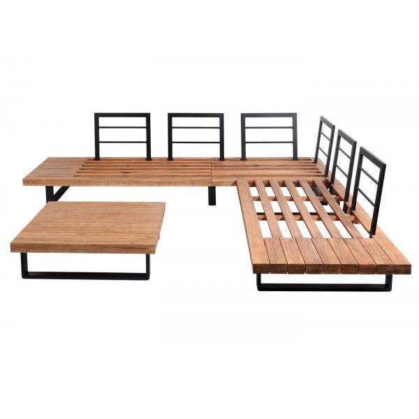 Garten-Garnitur Sitzgruppe Lounge-Set, Spun Poly Akazie Holz MVG Alu ~ hellbraun, Polster cremeweiss