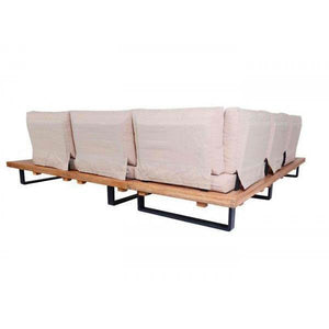 Garten-Garnitur mit Sessel Lounge-Set Sofa, Spun Poly Akazie Holz MVG Aluminium ~ hellbraun, Polster beige