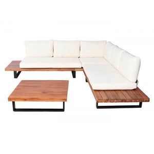 Garten-Garnitur mit Sessel Lounge-Set Sofa, Spun Poly Akazie Holz MVG Aluminium ~ braun, Polster cremeweiss