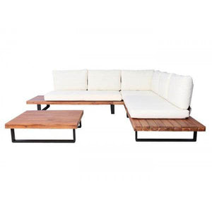 Garten-Garnitur HWC-H54, Garnitur Sitzgruppe Lounge-Set, Spun Poly Akazie Holz MVG Alu ~ braun, Polster cremeweiss