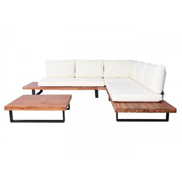 Garten-Garnitur HWC-H54, Garnitur Sitzgruppe Lounge-Set, Spun Poly Akazie Holz MVG Alu ~ braun, Polster cremeweiss