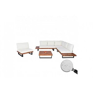 Garten-Garnitur mit Sessel Lounge-Set Sofa, Spun Poly Akazie Holz MVG Aluminium ~ braun, Polster cremeweiss