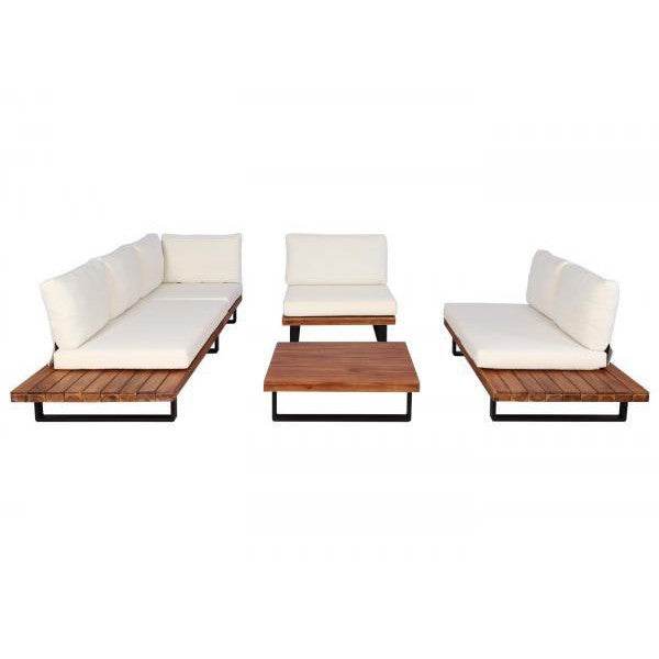 Garten-Garnitur mit Sessel Lounge-Set Sofa, Spun Poly Akazie Holz MVG Aluminium ~ braun, Polster cremeweiss