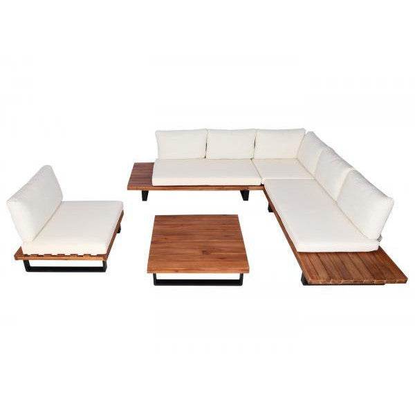 Garten-Garnitur mit Sessel Lounge-Set Sofa, Spun Poly Akazie Holz MVG Aluminium ~ braun, Polster cremeweiss