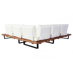 Garten-Garnitur mit Sessel Lounge-Set Sofa, Spun Poly Akazie Holz MVG Aluminium ~ braun, Polster cremeweiss